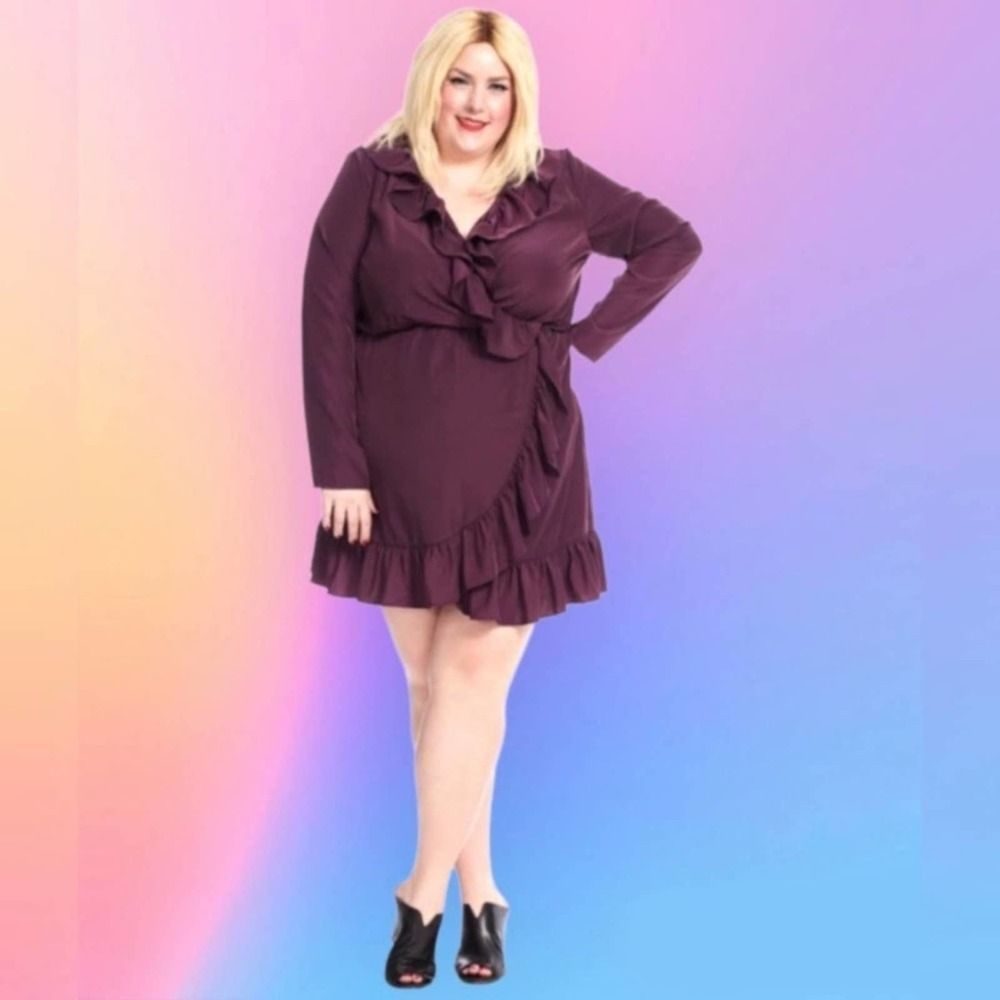 GB. x Amanda Uprichard Anthropology Plum Ruffled Midi Dress Faux Wrap Lined 3X!